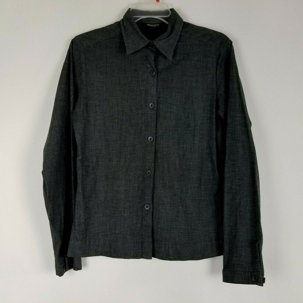 Woolrich Women's Button Up Shirt Size S Gray Stretchy Career Blouse Top